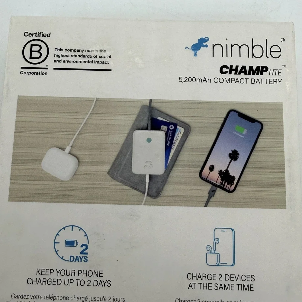 Nimble Champ Lite Fast Charging Power Bank Portable White 15W 5200mAh w/ Cable